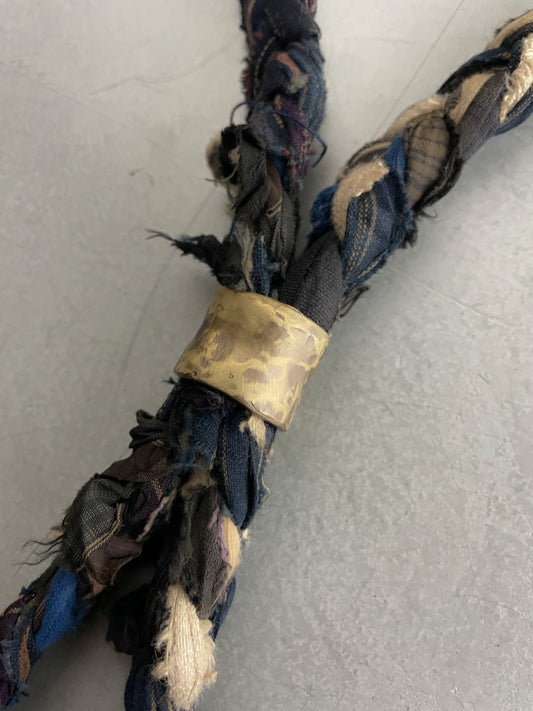Japanese "Boro" Rope Tie w Oxidised Brass Ring