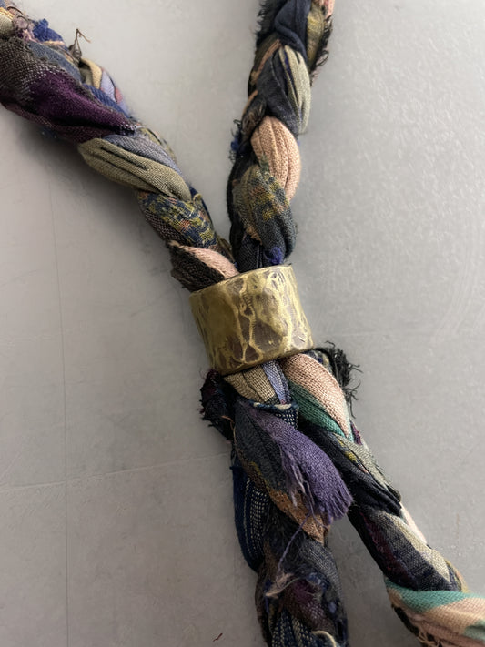 Japanese "Boro" Rope Tie w Oxidised Brass Ring