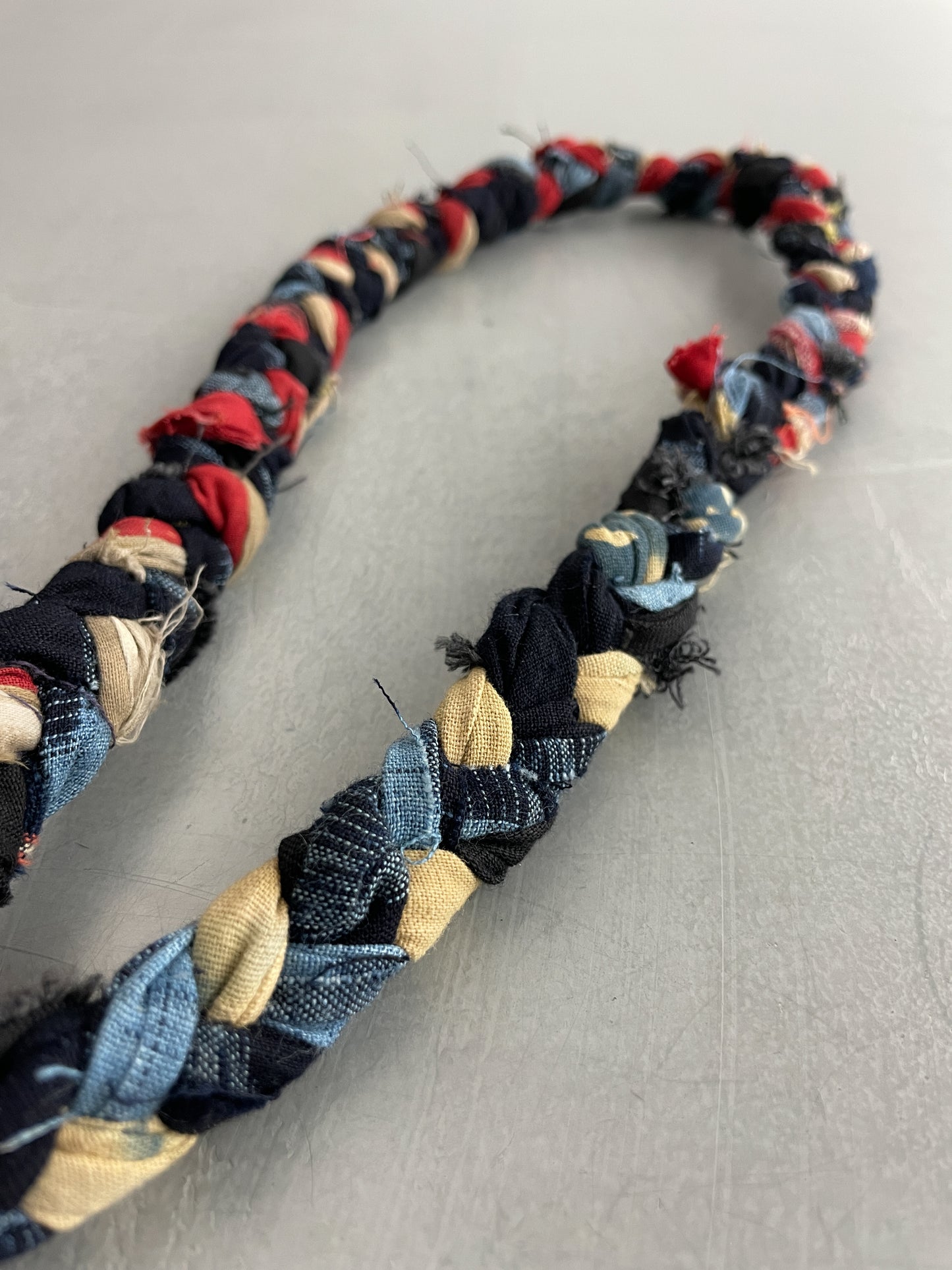 Japanese "Boro" Rope Tie w Oxidised Brass Ring