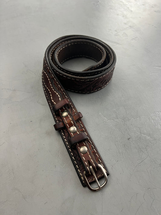 Handtooled Leather Belt [34"-38"]