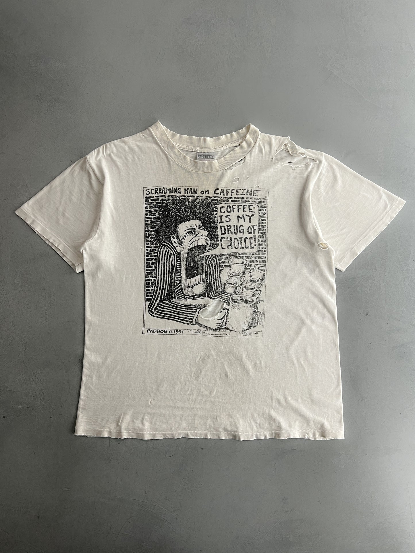 Thrashed 90's Bad Bob 'Screaming Man On Caffeine' Tee [L]