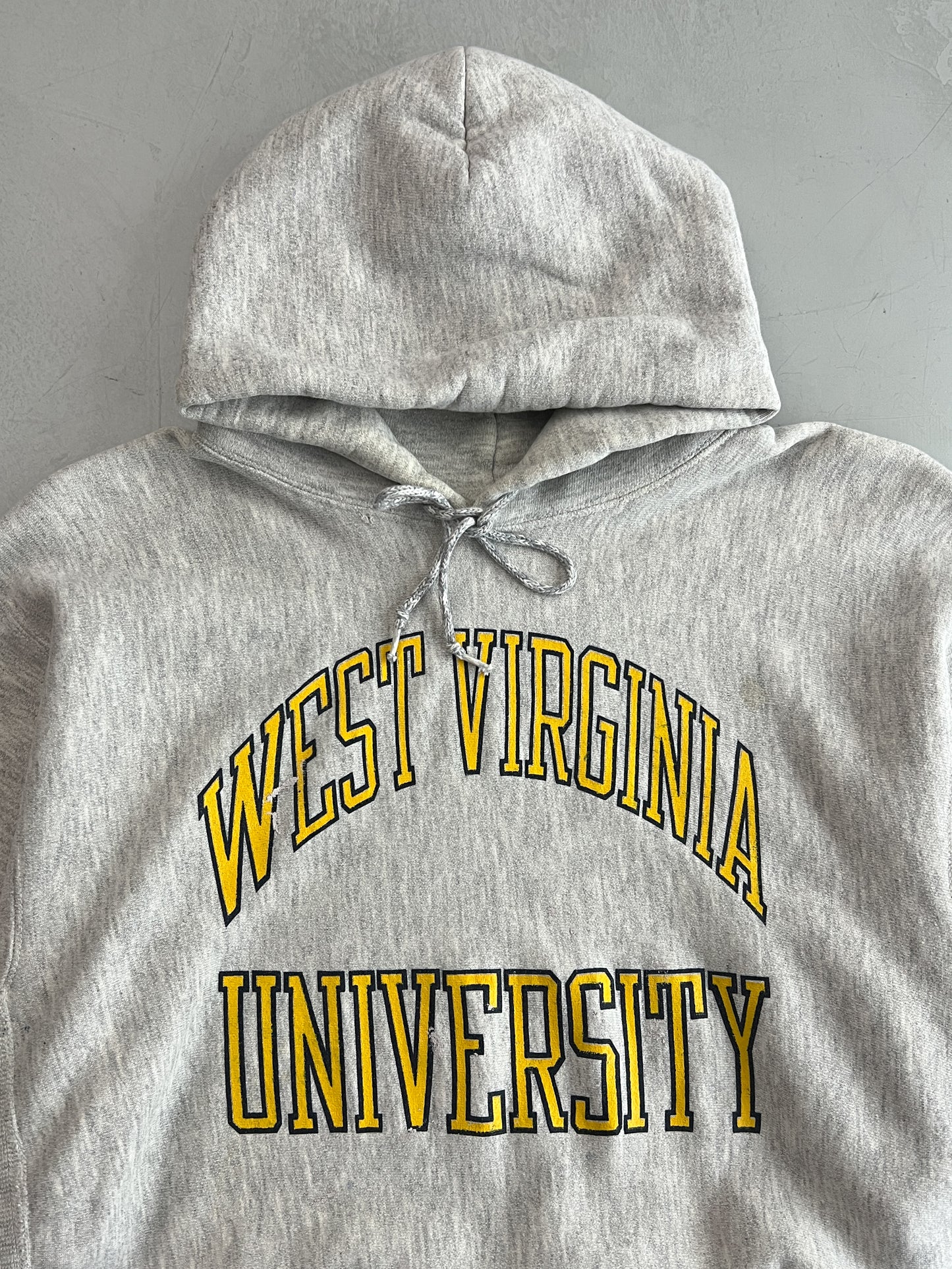 1990's W.V.U Hooded Reverse Weave Sweatshirt [L]