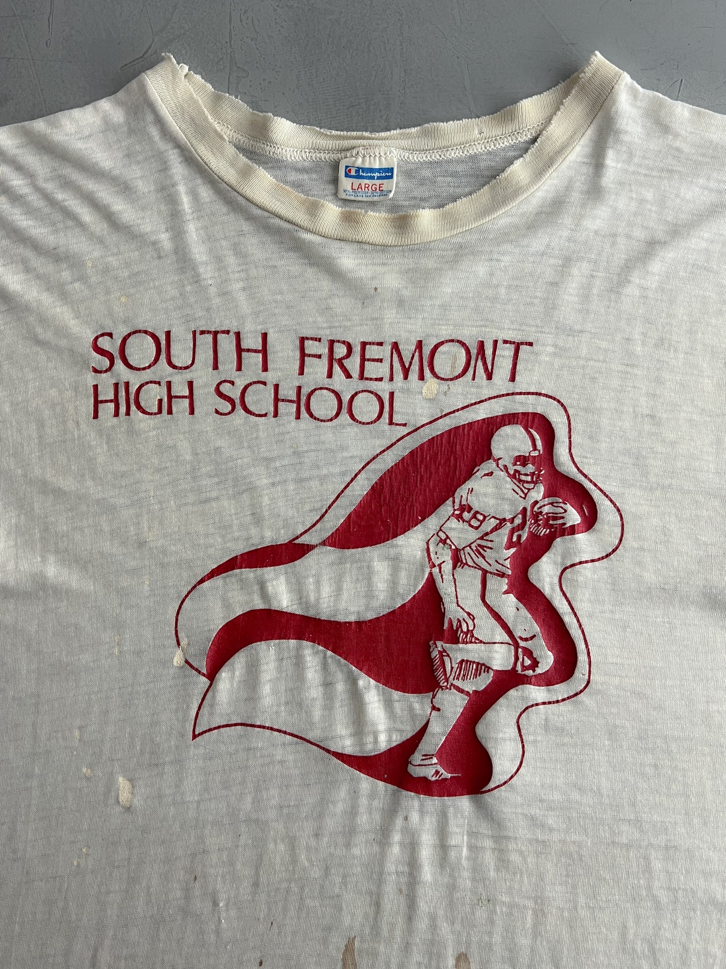 70's Champion Blue Bar Thrashed South Fremont Ringer Tee [L]