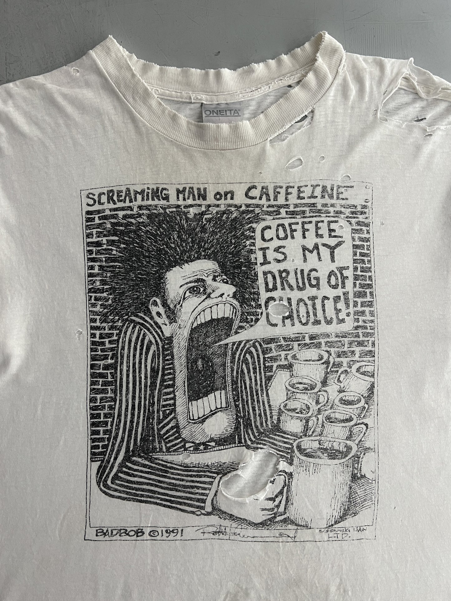 Thrashed 90's Bad Bob 'Screaming Man On Caffeine' Tee [L]
