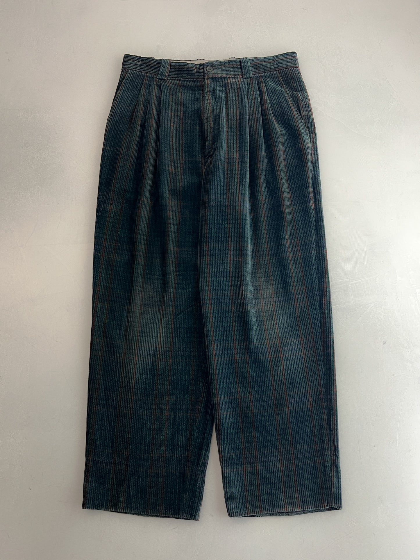 Green Clubs Pleated Cord Pants [31"]