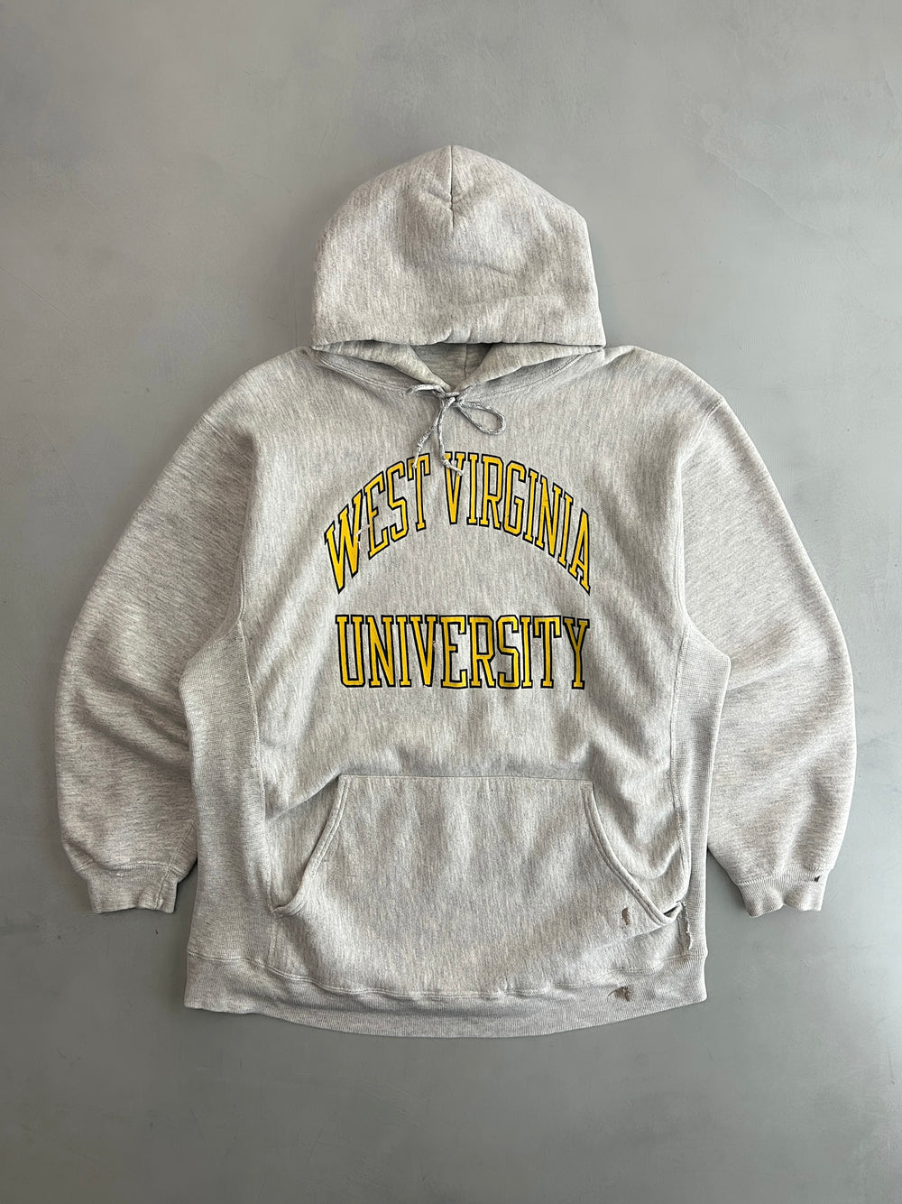 1990's W.V.U Hooded Reverse Weave Sweatshirt [L]