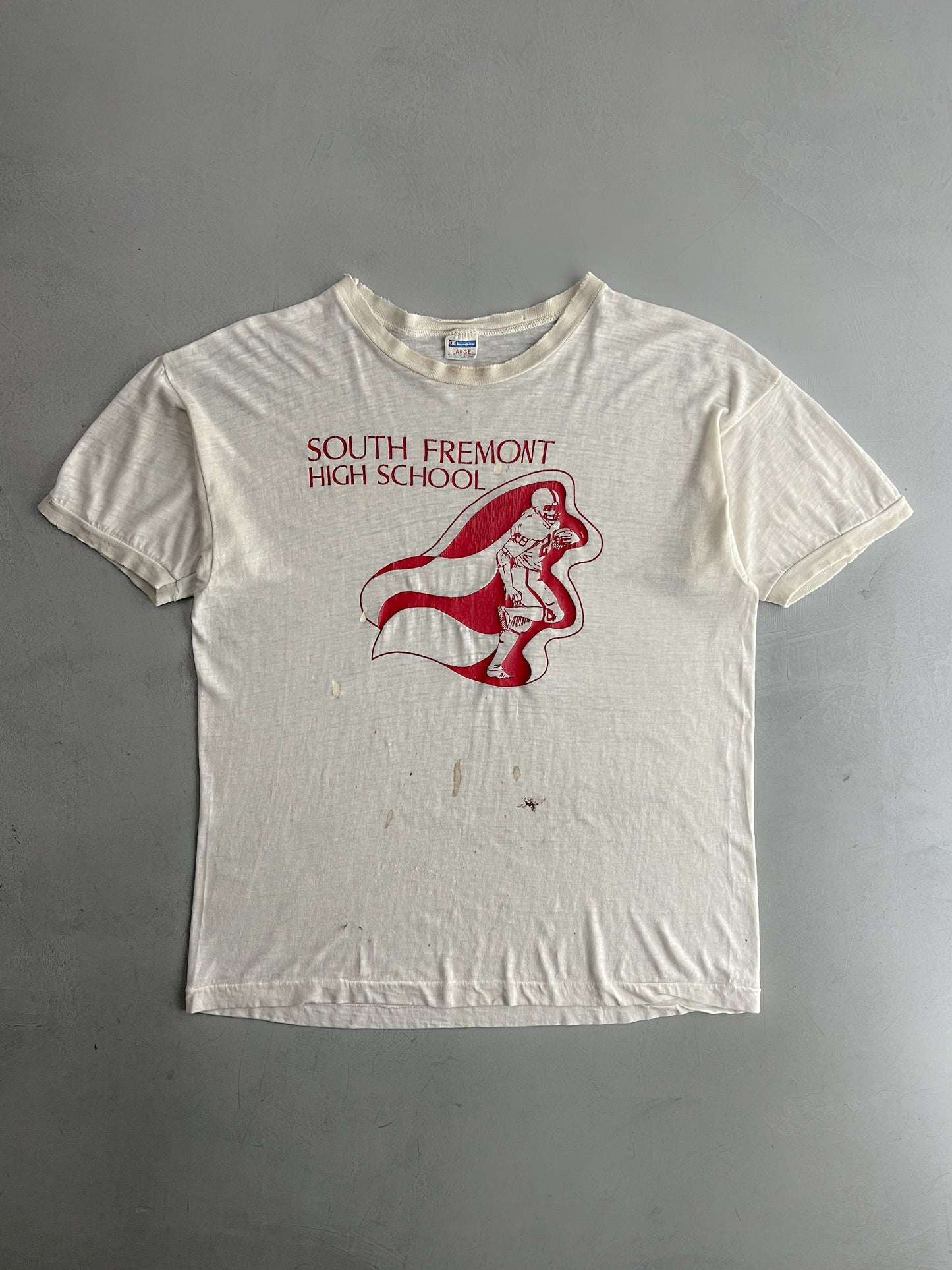 70's Champion Blue Bar Thrashed South Fremont Ringer Tee [L]