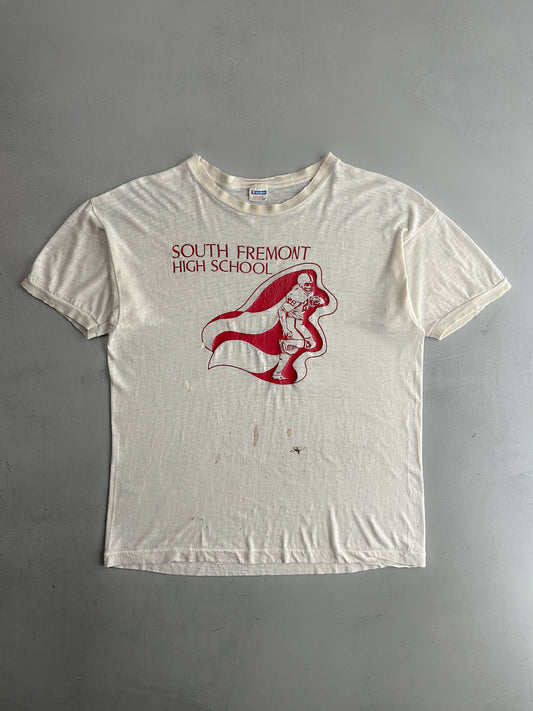 70's Champion Blue Bar Thrashed South Fremont Ringer Tee [L]