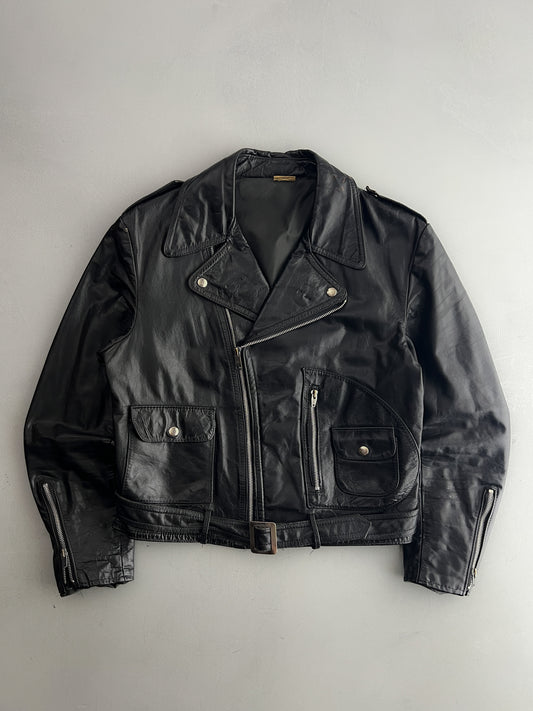D-Pocket Leather Motorcycle Jacket [M]