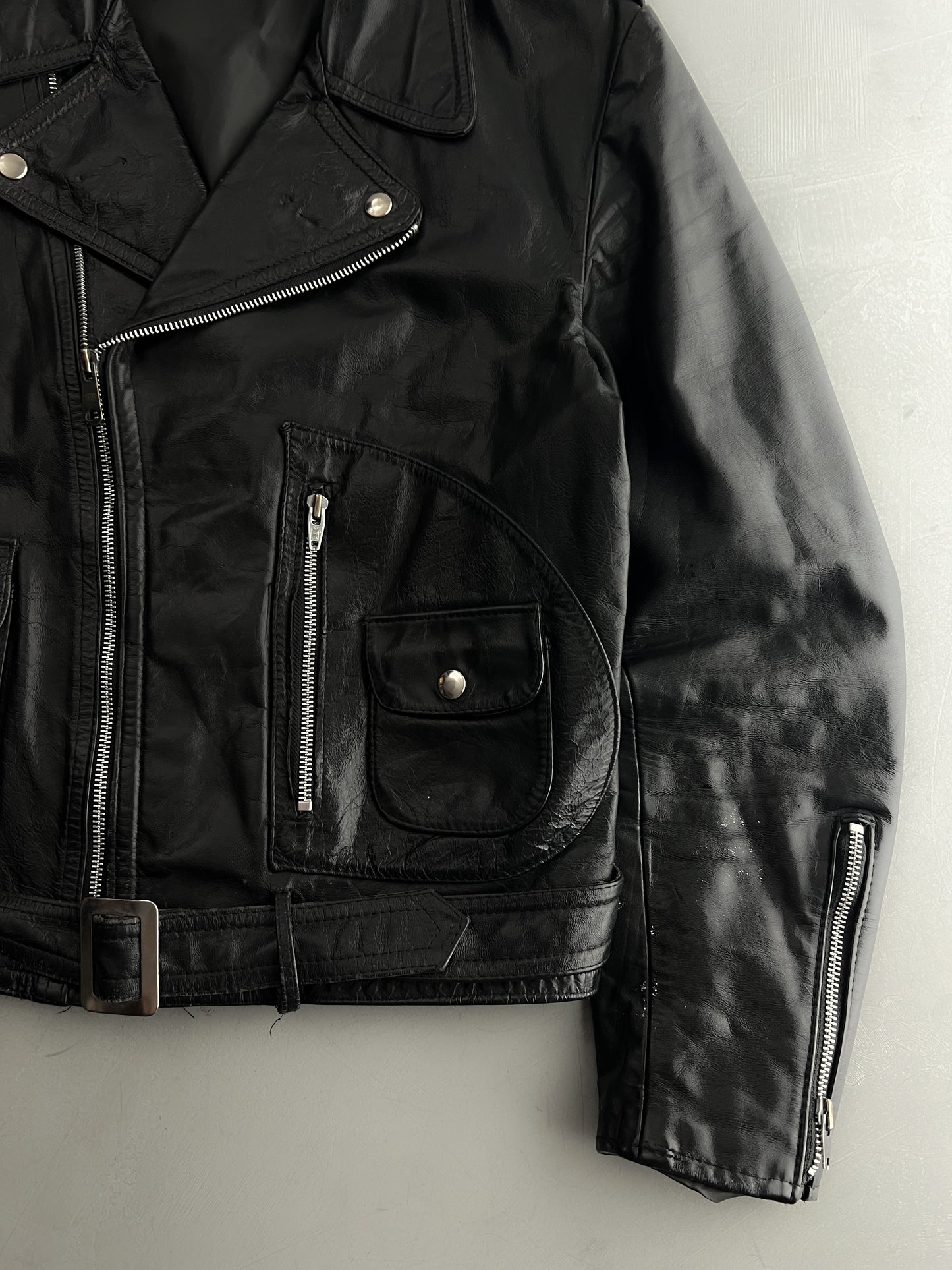 D-Pocket Leather Motorcycle Jacket [M]