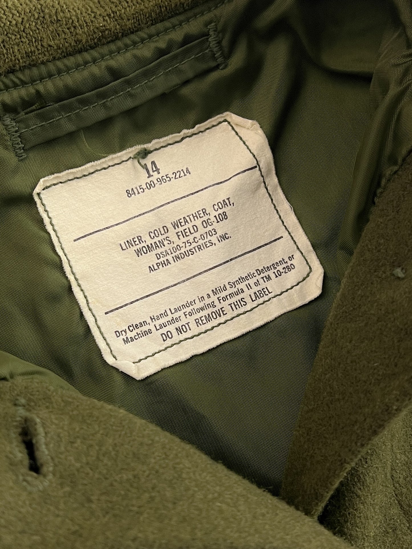 70's US Army Womens OG-108 Wool Liner Jacket  [S]