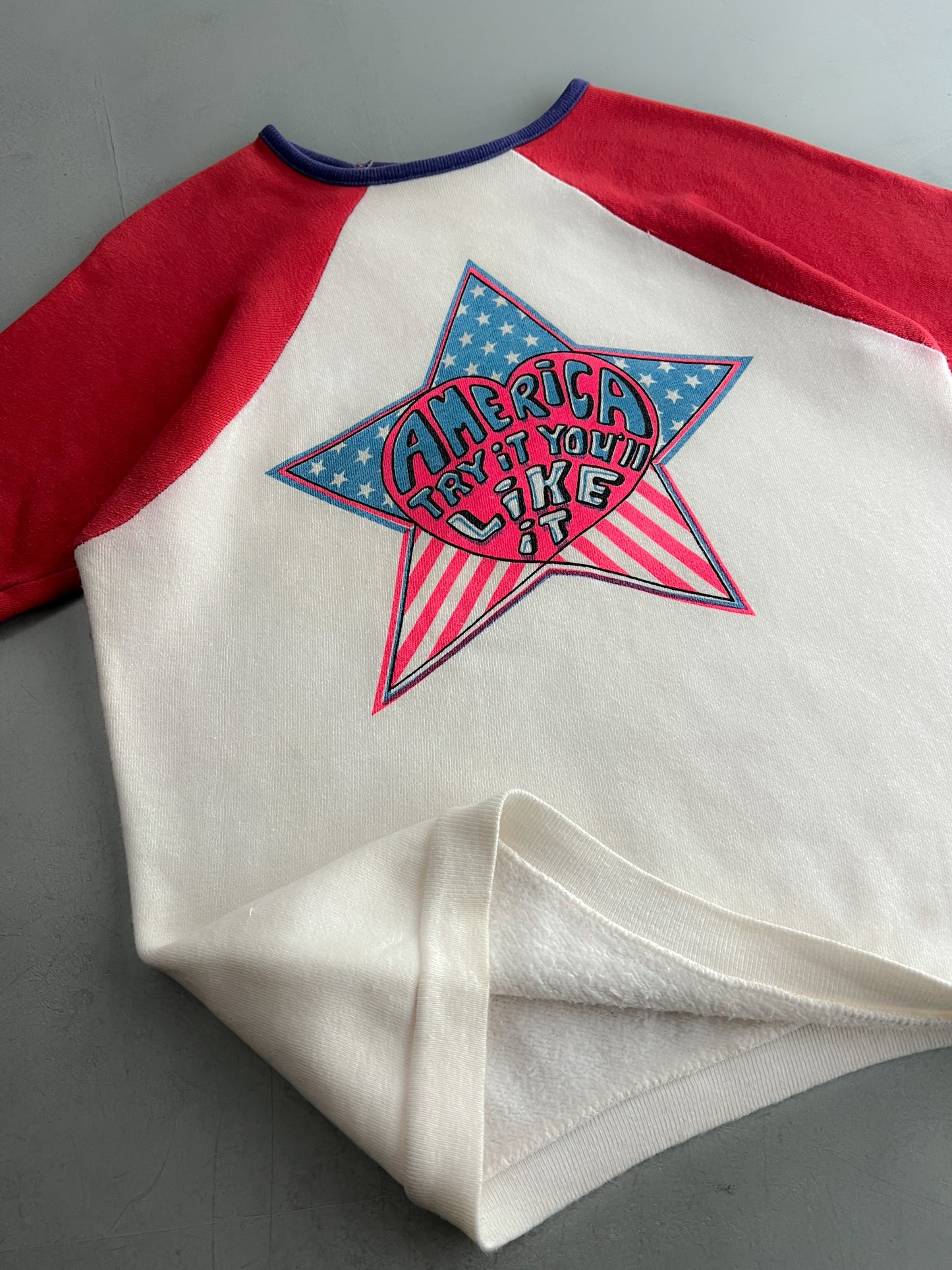 1960s "America try It You'll Like It" Short Sleeve Sweatshirt [L]