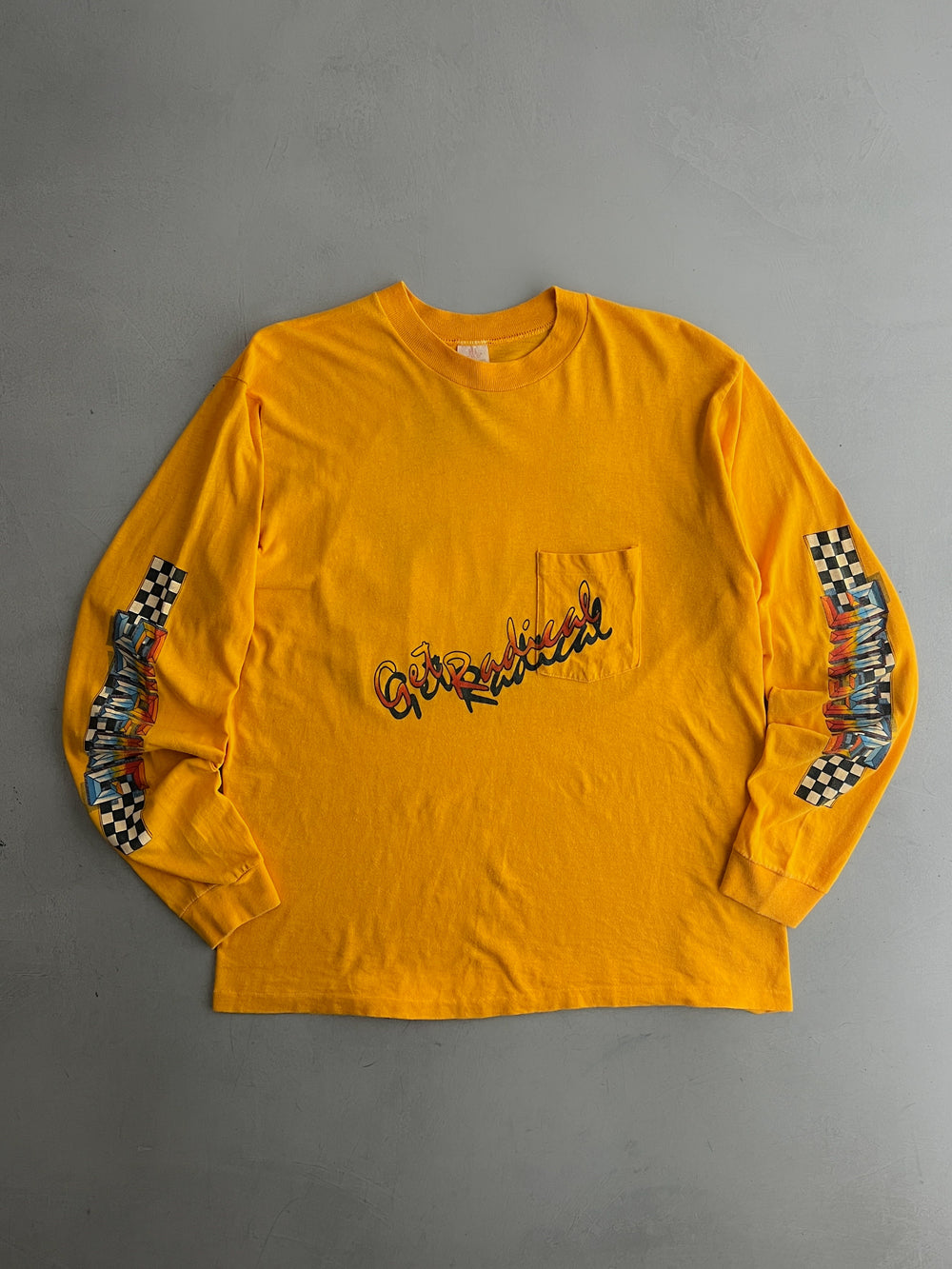 1970's 'Get Radical' Long Sleeve Pocket Tee [L]