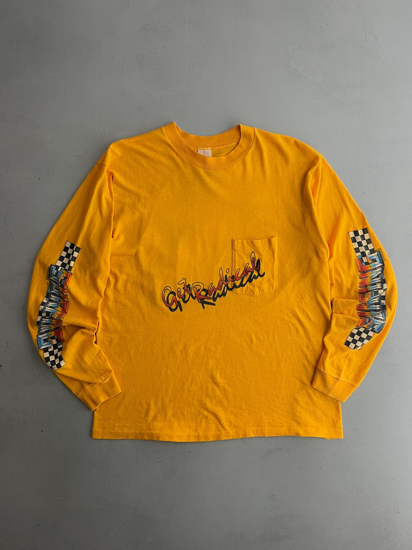 1970's 'Get Radical' Long Sleeve Pocket Tee [L]