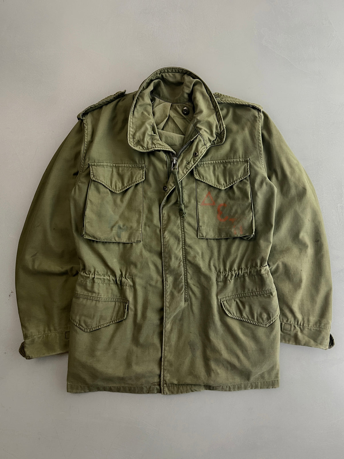 60’s/70’s U.S. Army M-65 Field Jacket w Delta Epsilon Pi Fraternity Stencil [M]