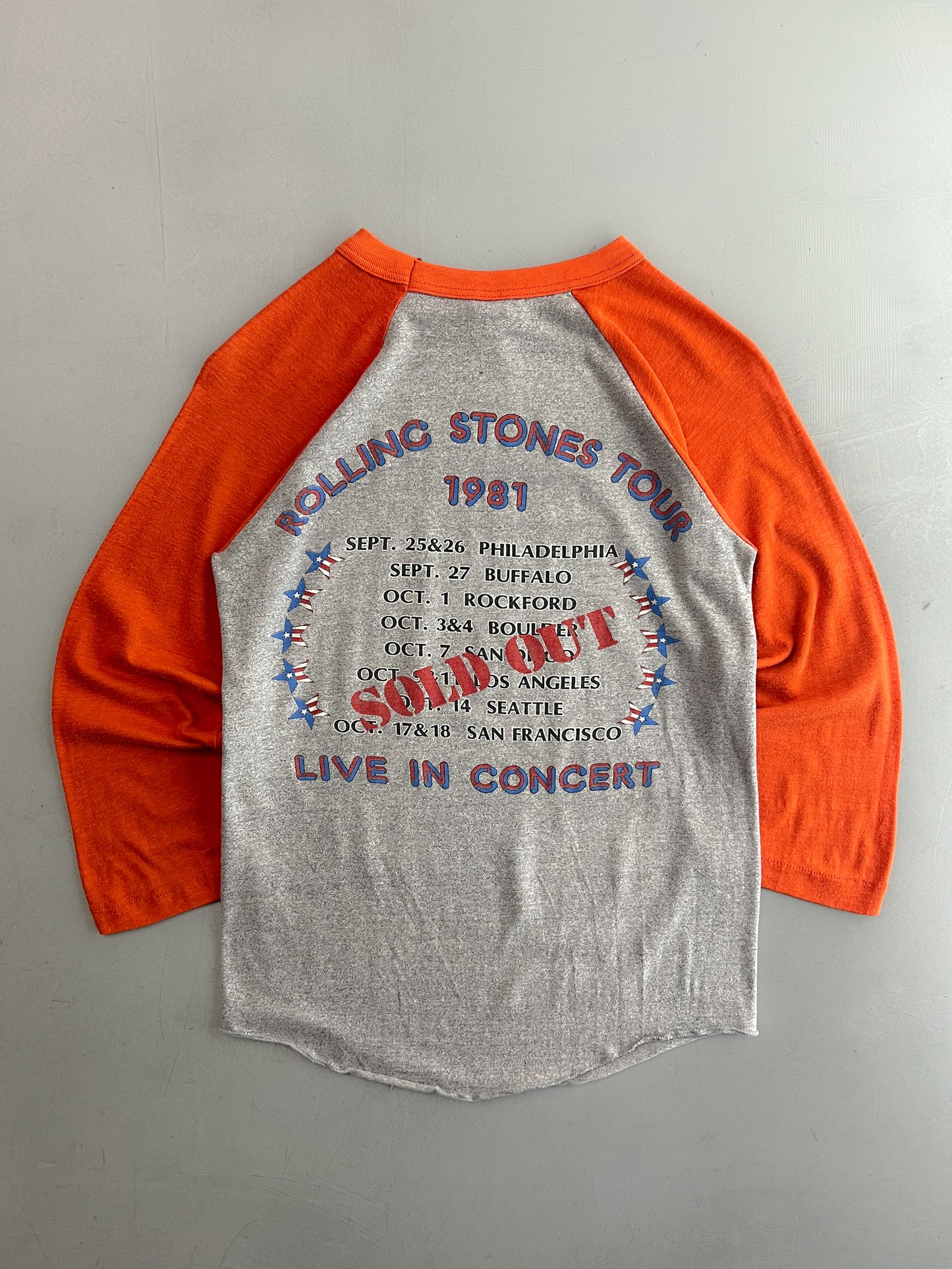 '81 The Rolling Stones U.S Tour Raglan Tee [S/M]