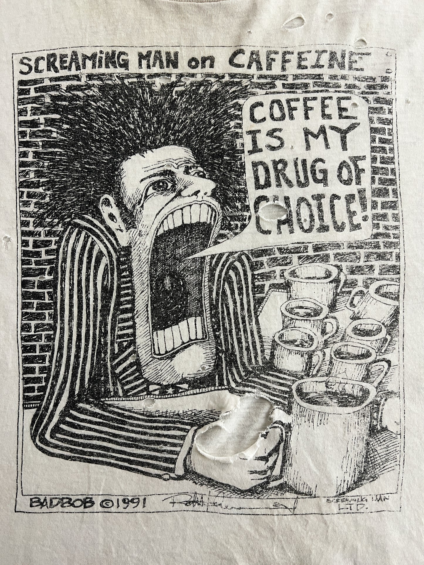 Thrashed 90's Bad Bob 'Screaming Man On Caffeine' Tee [L]