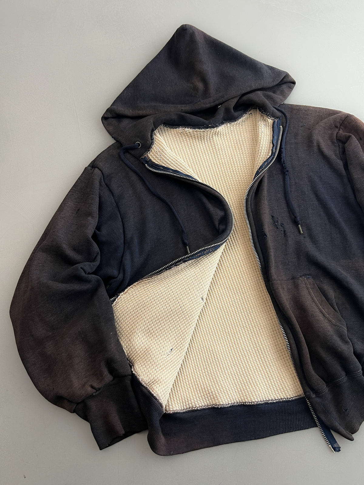 60’s/70’s Thrashed Thermal Lined Zip Hoodie [M]