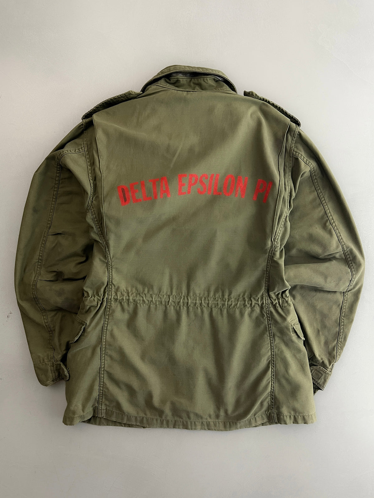 60’s/70’s U.S. Army M-65 Field Jacket w Delta Epsilon Pi Fraternity Stencil [M]