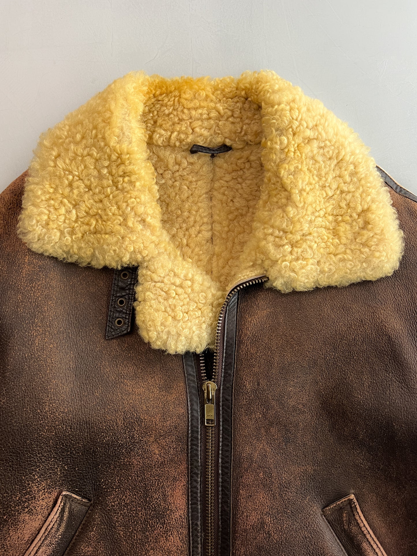 1980's British B-3 Style Shearling Flight Jacket [L]