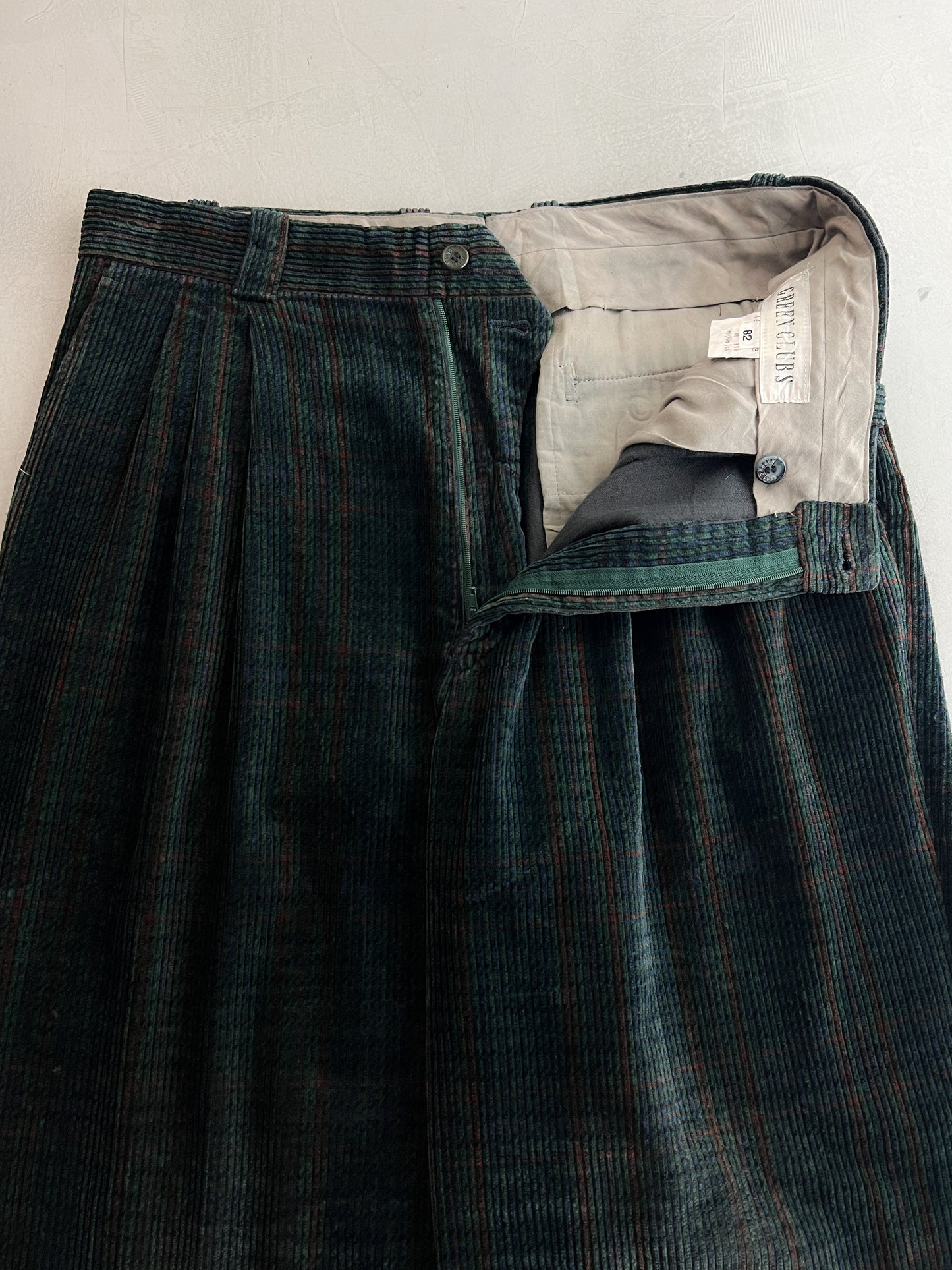 Green Clubs Pleated Cord Pants [31"]