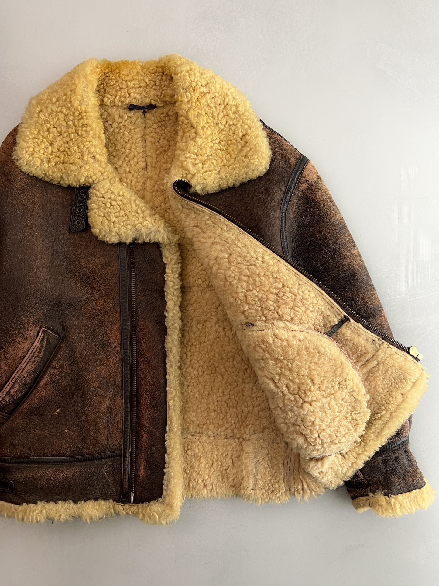 1980's British B-3 Style Shearling Flight Jacket [L]