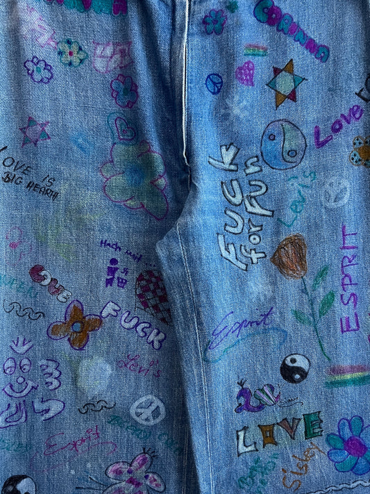 1970's Hand Painted Denim Flares [25"]