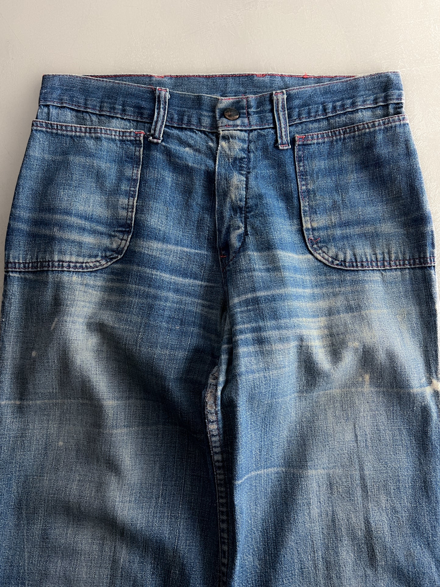 1970's Thrashed/Repaired Denim Flares [28"]