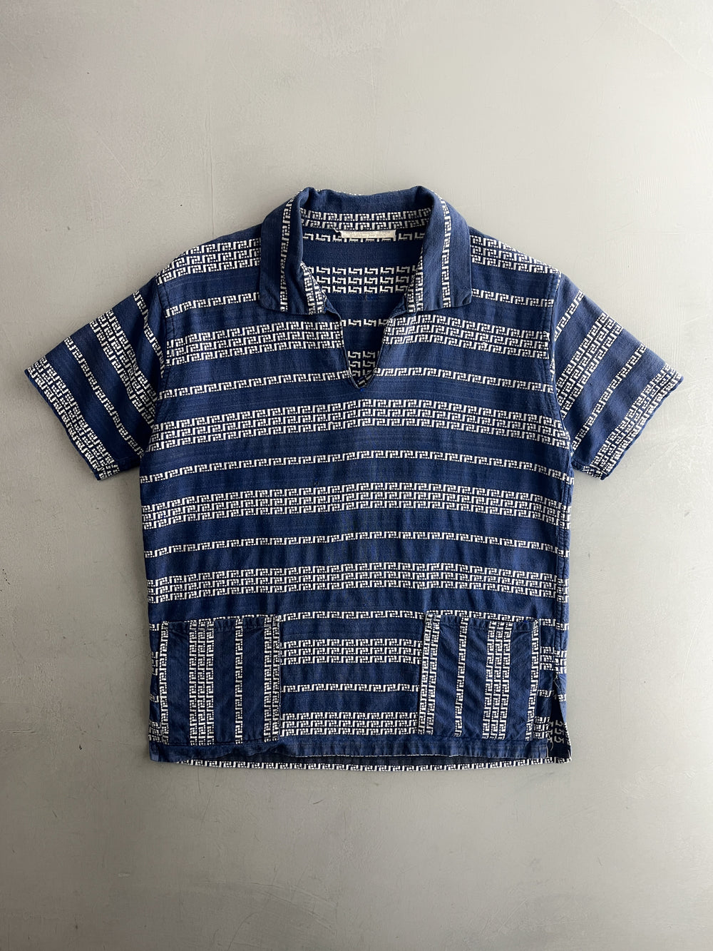 Indigo Maze Weave Cotton Shirt [S]