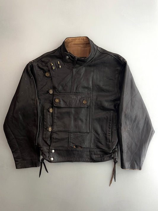 1980's Swedish Army Motorcycle Dispatch Style Leather Jacket [M/L]