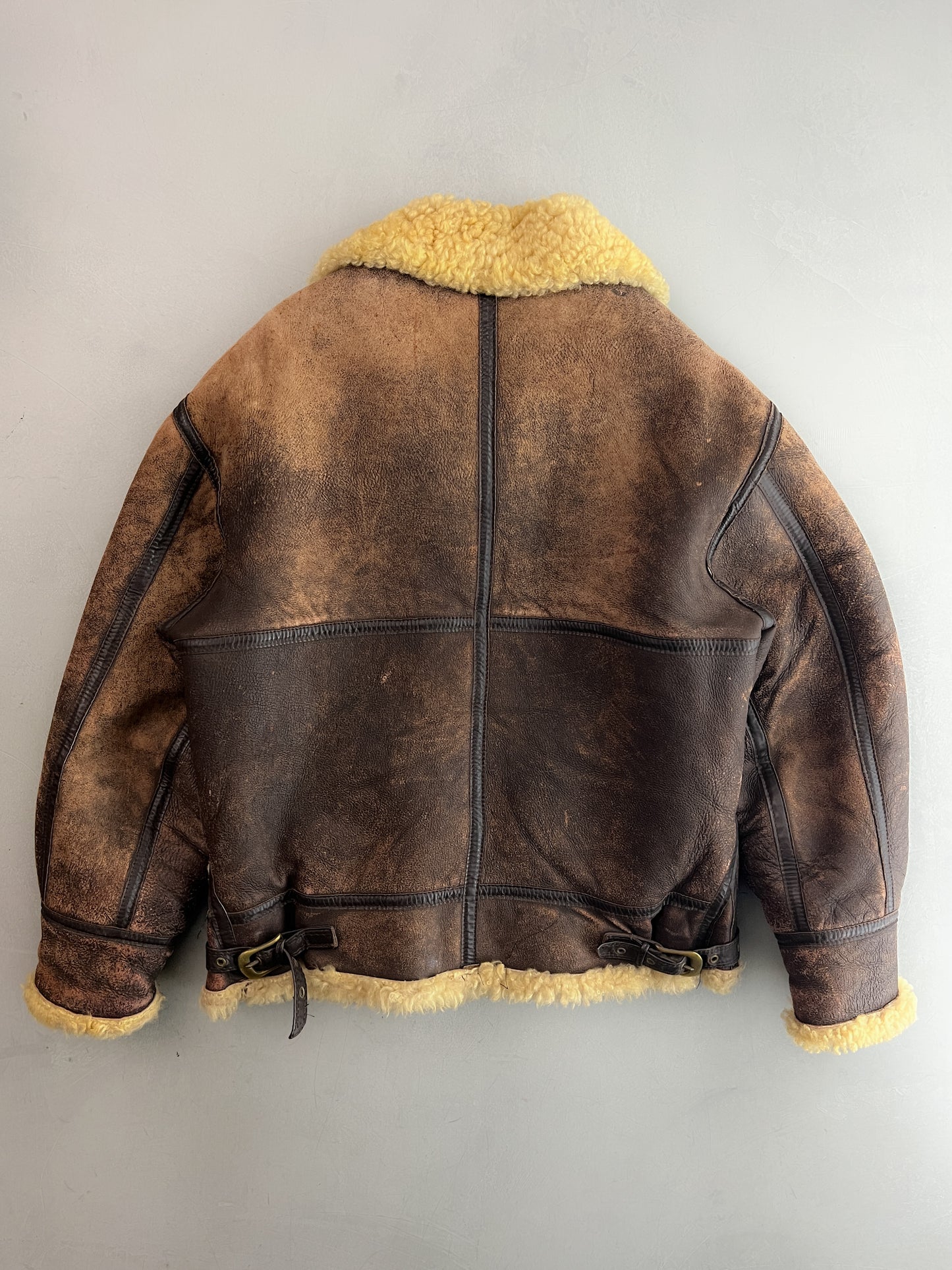 1980's British B-3 Style Shearling Flight Jacket [L]