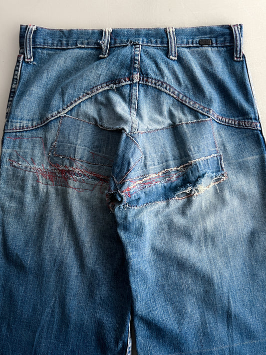 1970's Thrashed/Repaired Denim Flares [28"]