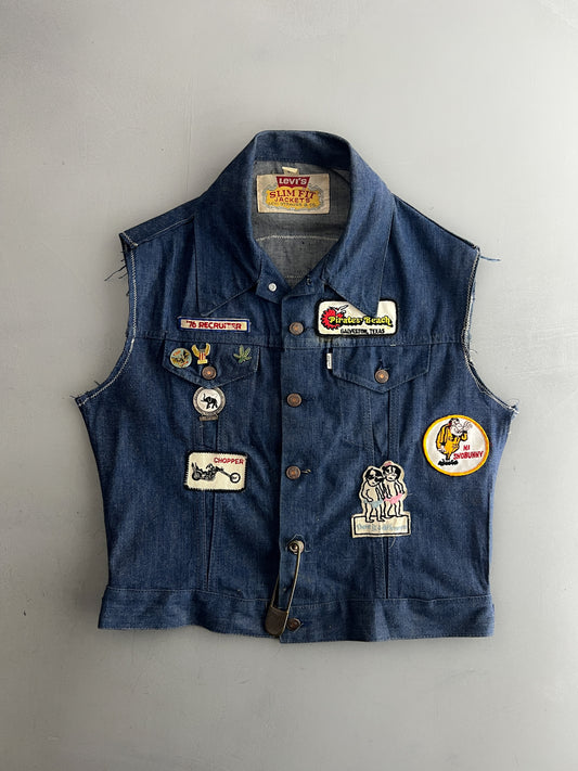 1970's Levis Big E Slim Fit "Night Riders" Motorcycle Club Vest [M/L]
