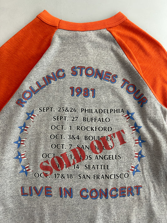 '81 The Rolling Stones U.S Tour Raglan Tee [S/M]