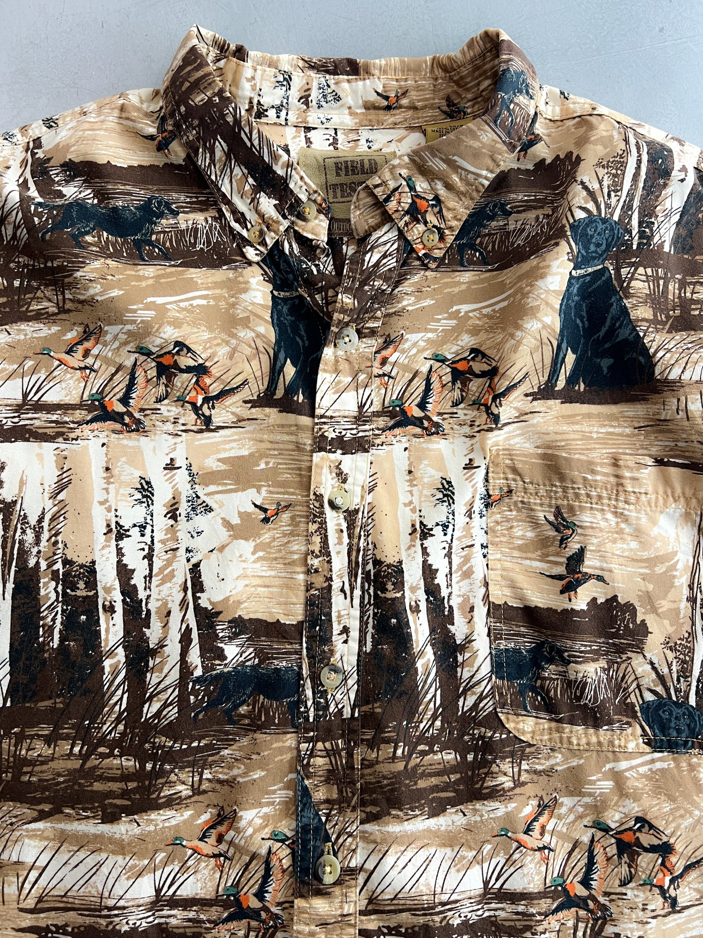 Dog and Duck Motif Cotton Shirt [XL]