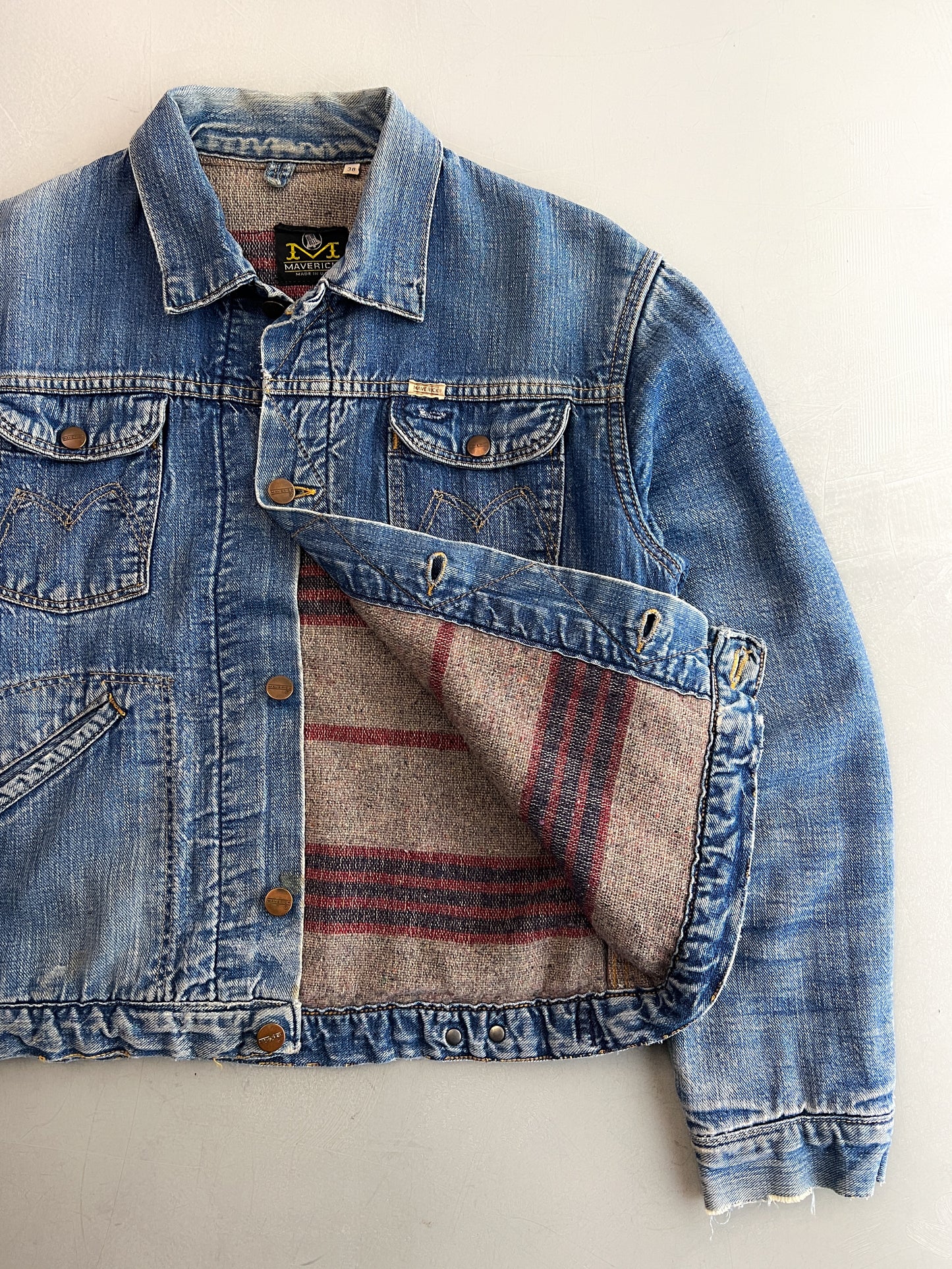 60's/70's Maverick Blue Bell Blanket Lined Denim Jacket [S/M]