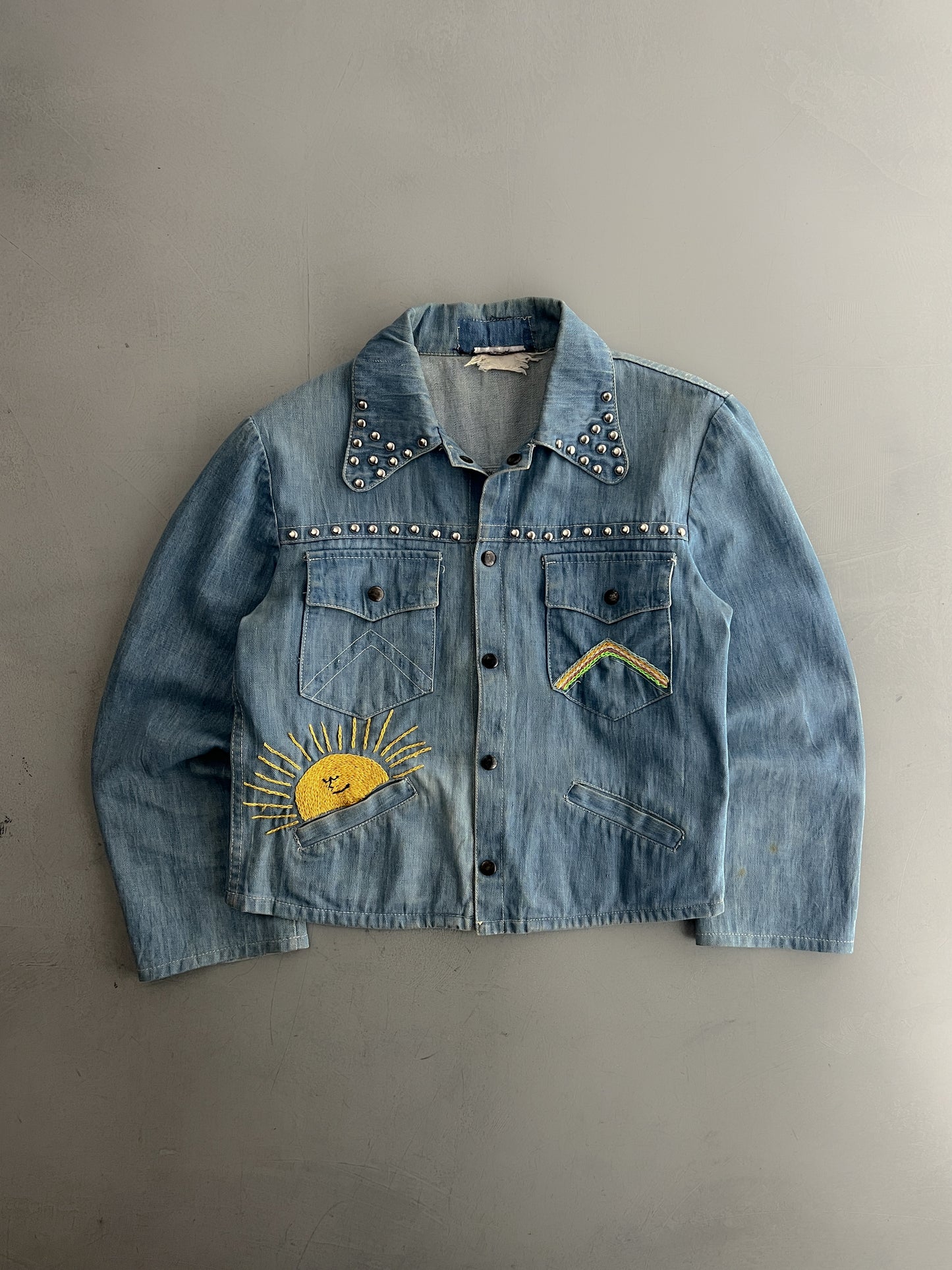 1970's Hand Embroidered Studded Denim Jacket [S]