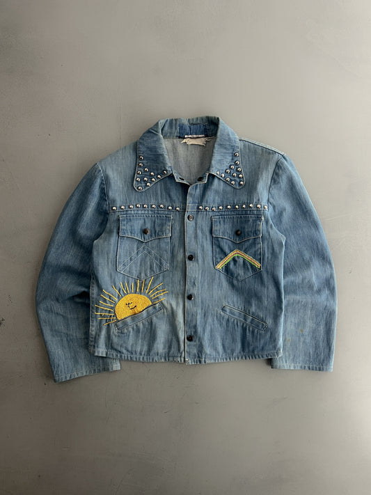 1970's Hand Embroidered Studded Denim Jacket [S]