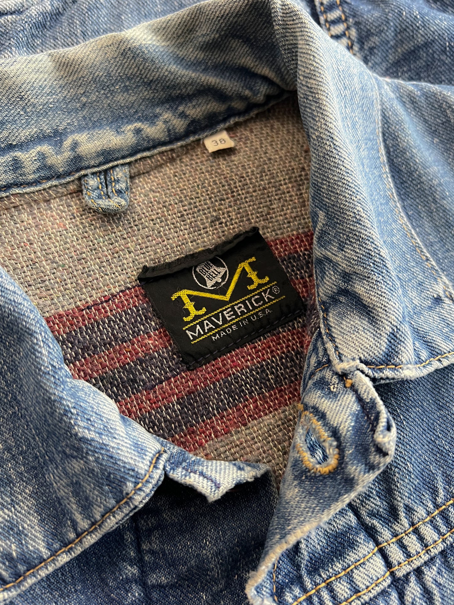 60's/70's Maverick Blue Bell Blanket Lined Denim Jacket [S/M]