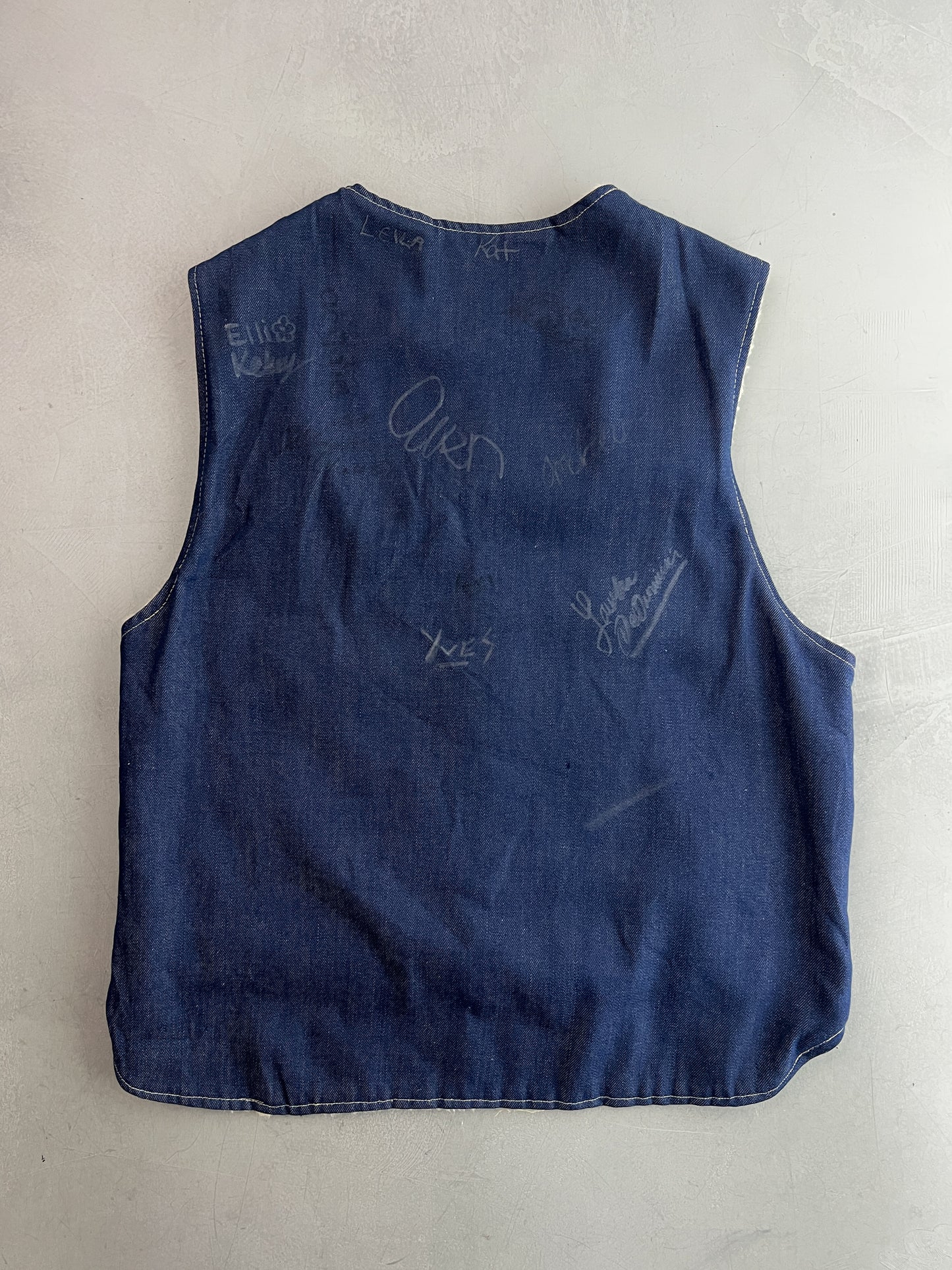 Hand Drawn Denim Shearling Vest [L]