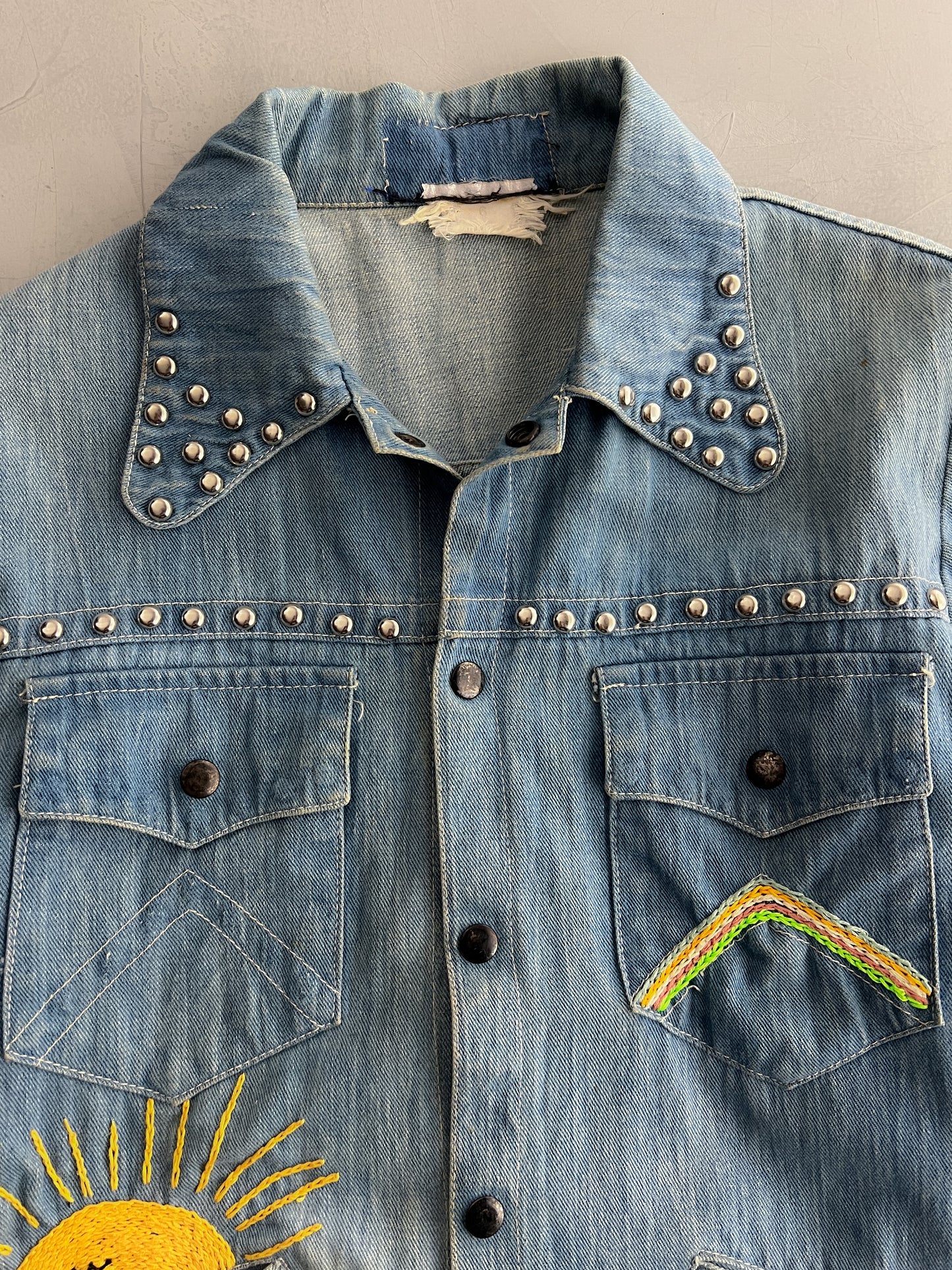 1970's Hand Embroidered Studded Denim Jacket [S]