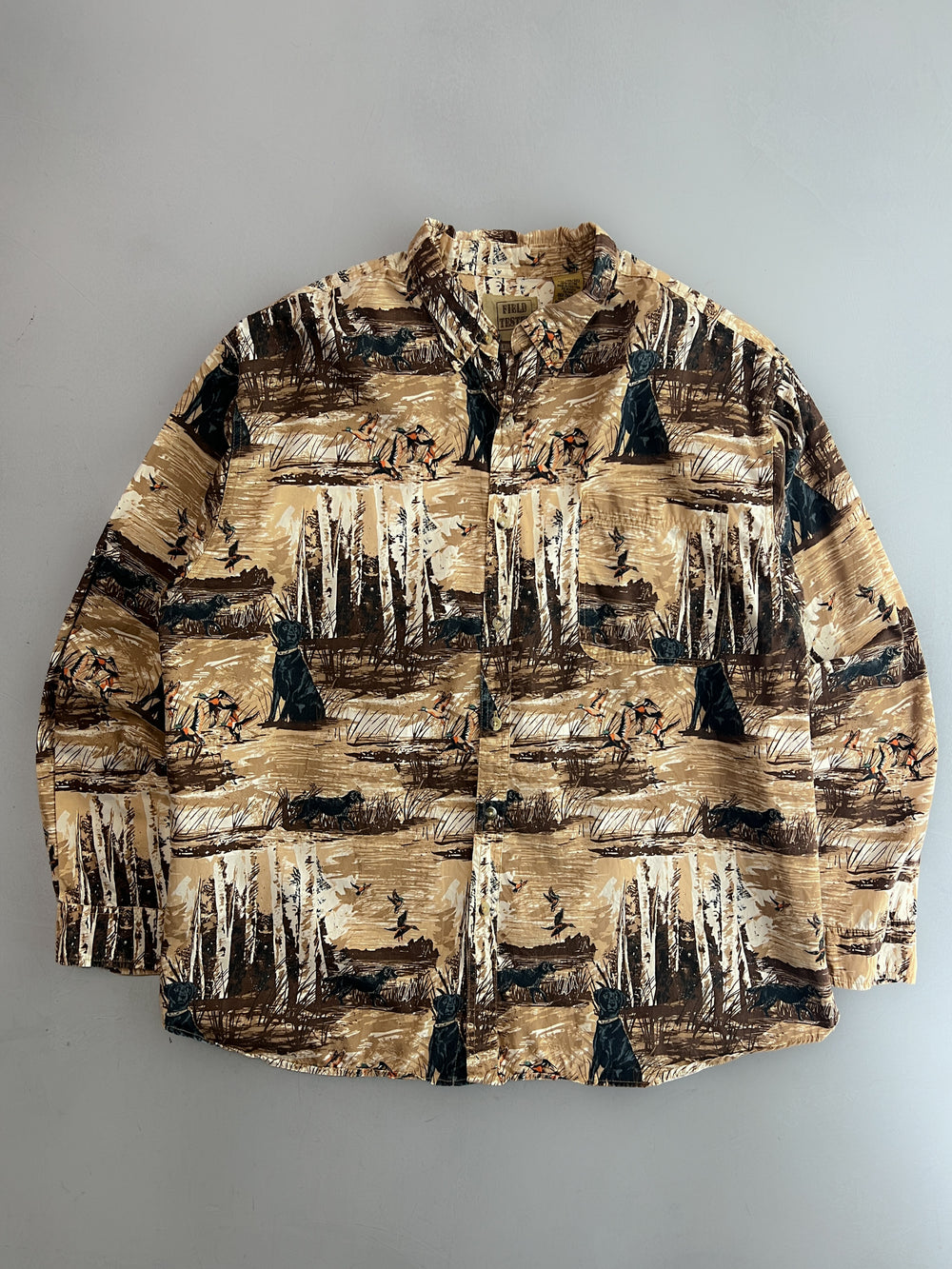 Dog and Duck Motif Cotton Shirt [XL]