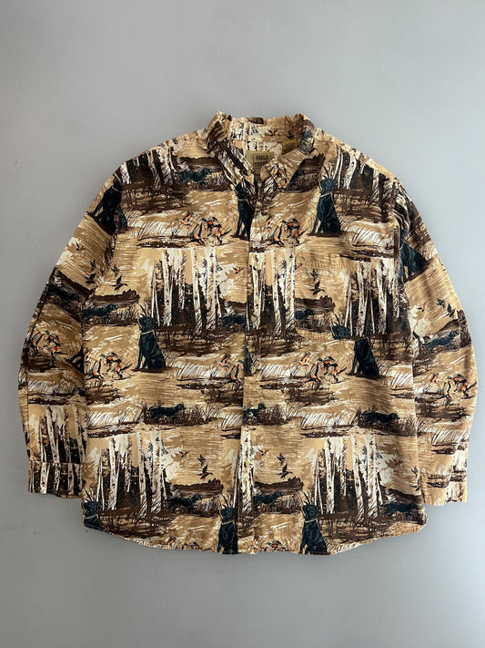 Dog and Duck Motif Cotton Shirt [XL]