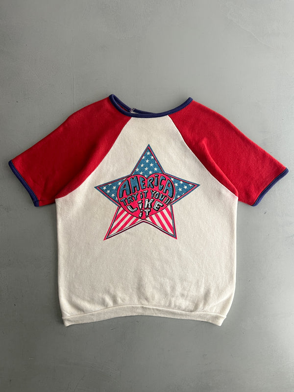 1960s "America try It You'll Like It" Short Sleeve Sweatshirt [L]