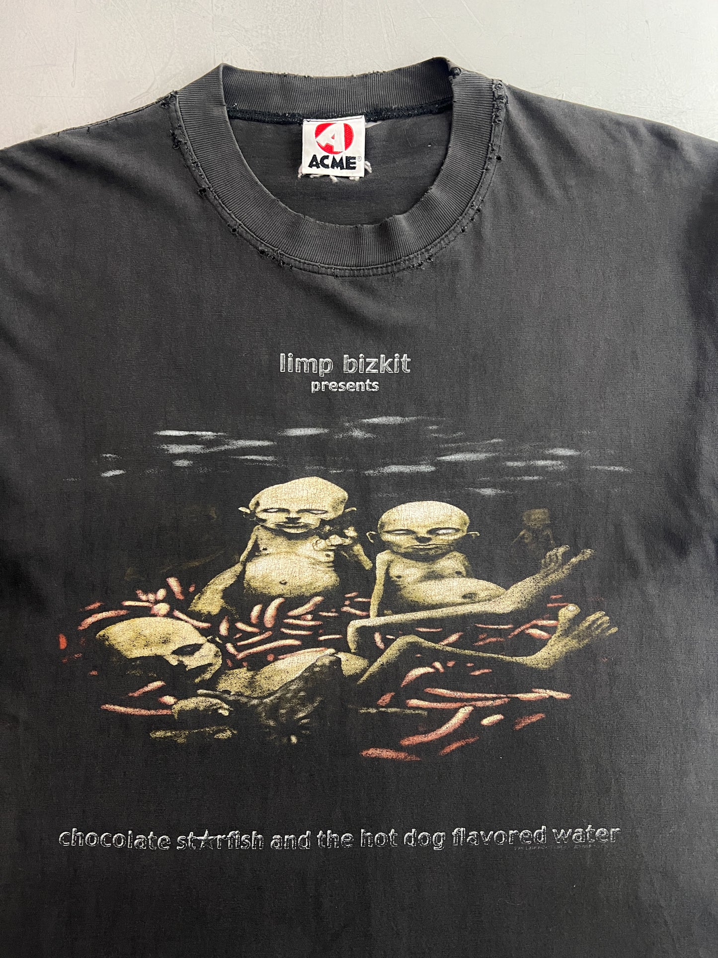 '01 Thrashed Limp Bizkit Chocolate Starfish In Hotdog Flavoured Water Tour Tee [XL]