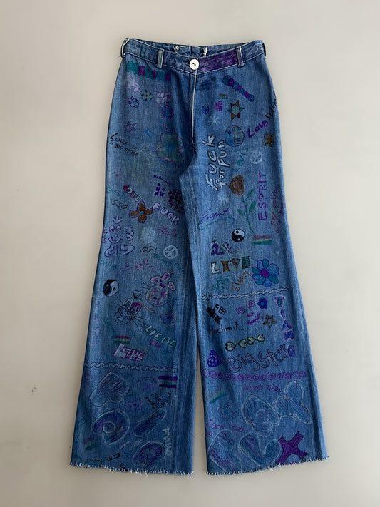 1970's Hand Painted Denim Flares [25"]