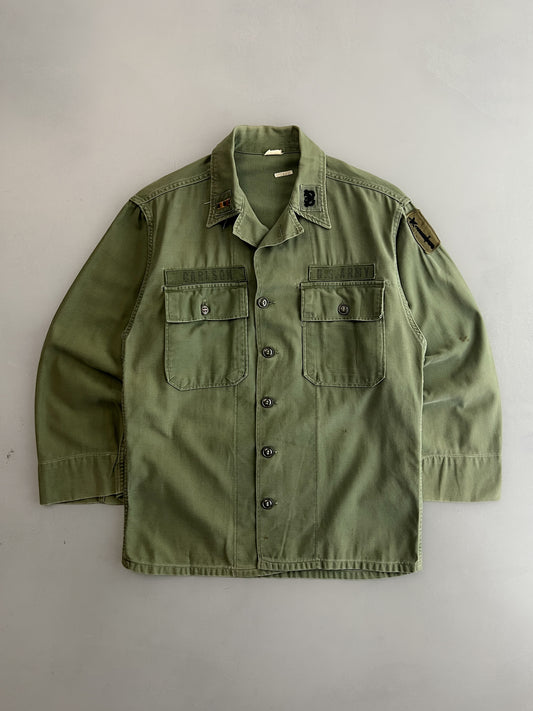 1960’s U.S. Army OG-107 Utility Shirt w 196th Infantry Brigade [M/L]