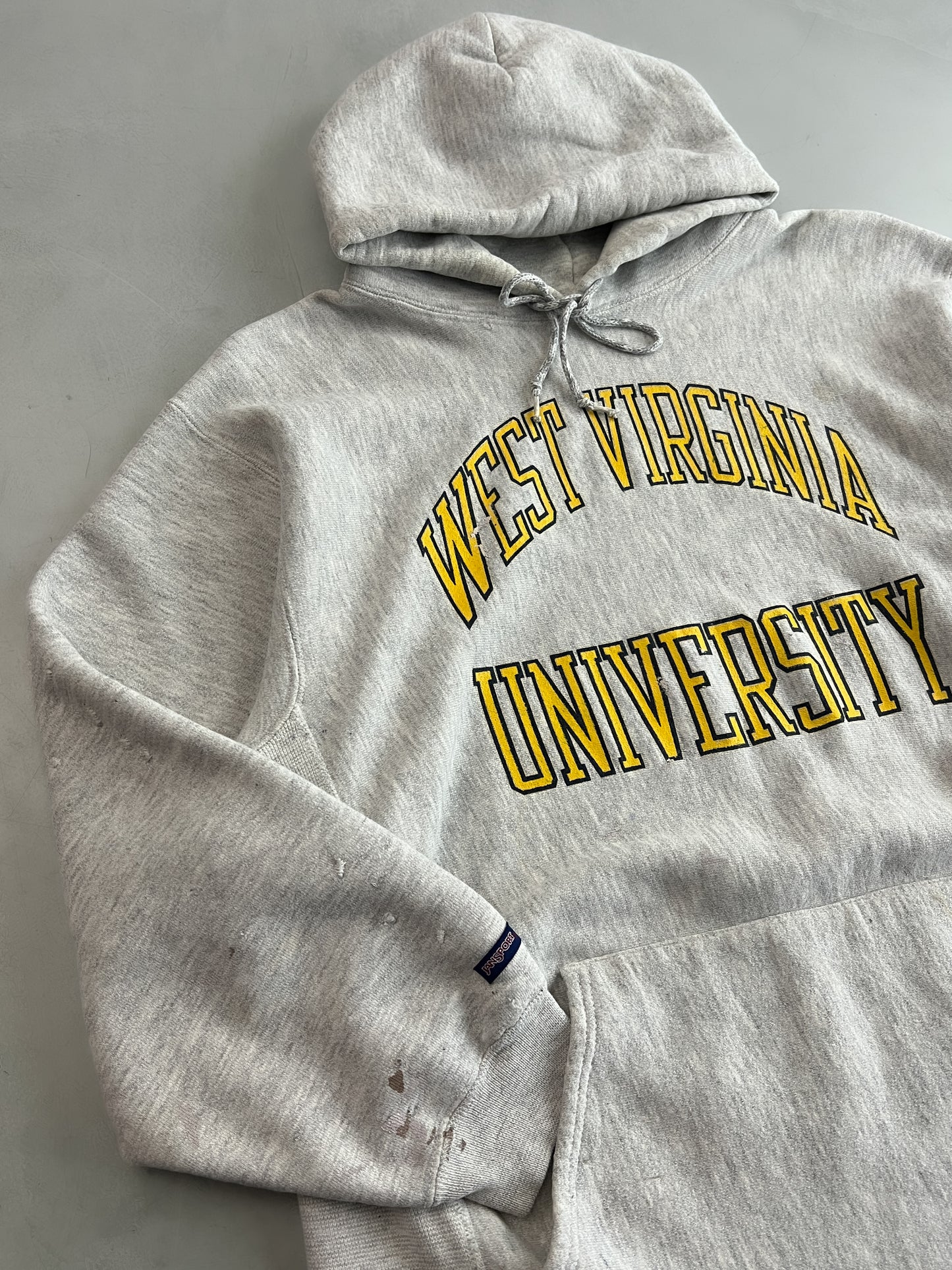 1990's W.V.U Hooded Reverse Weave Sweatshirt [L]