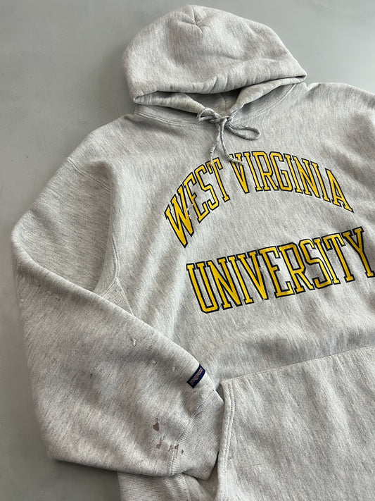 1990's W.V.U Hooded Reverse Weave Sweatshirt [L]