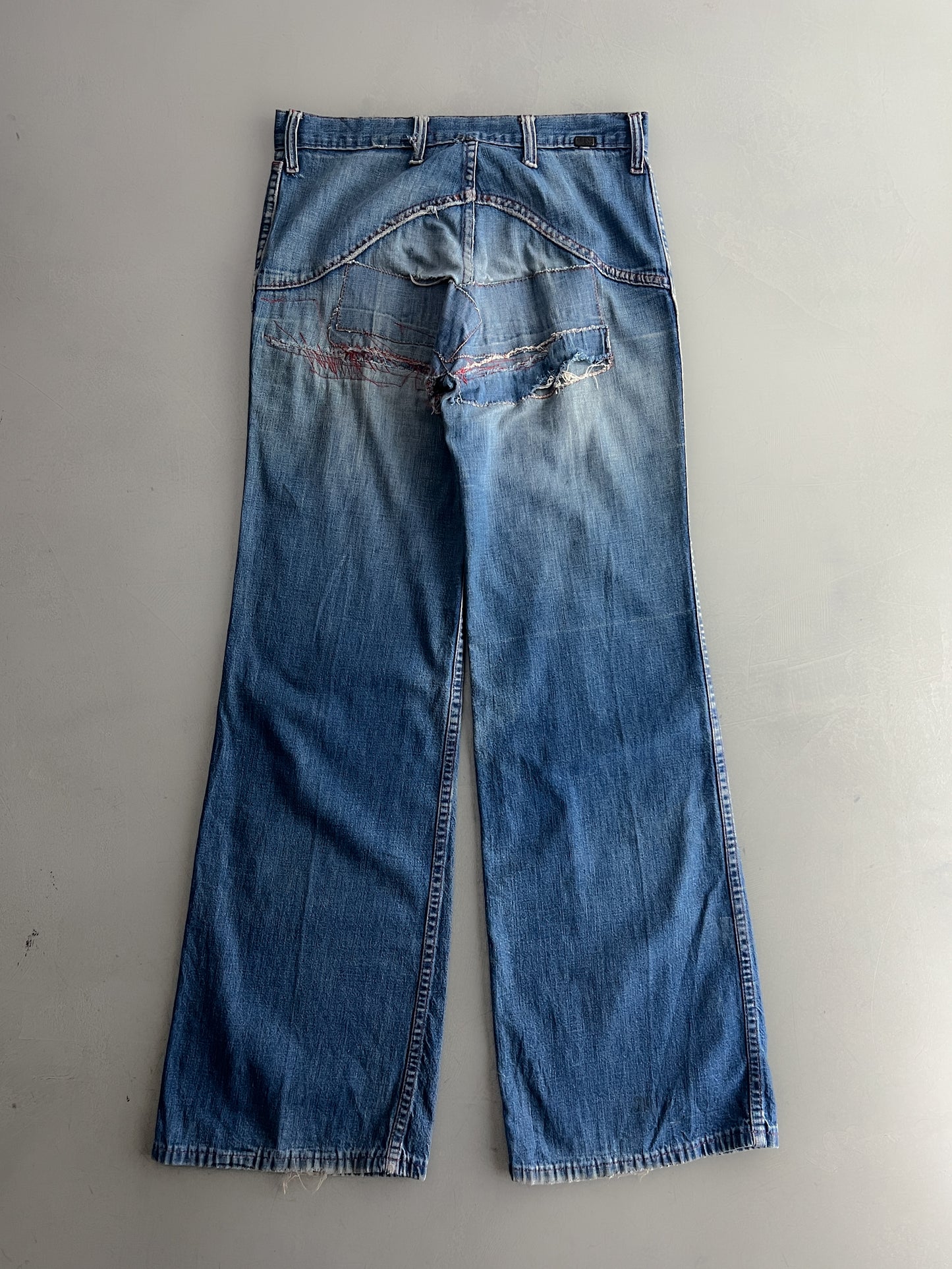 1970's Thrashed/Repaired Denim Flares [28"]